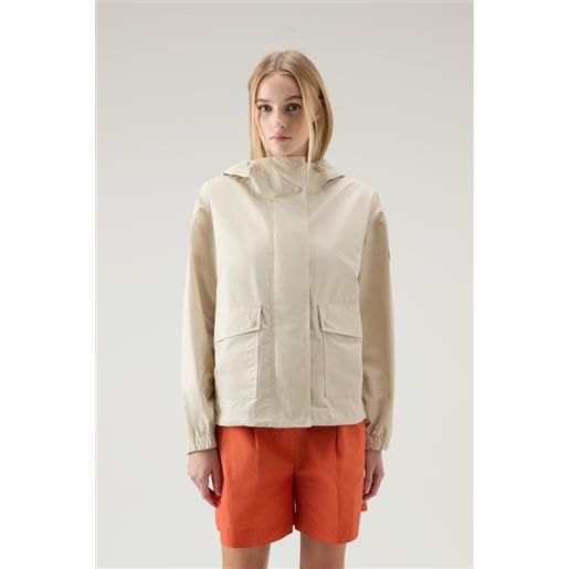 Woolrich donna giacca waxed in misto cotone e nylon con cappuccio beige taglia m