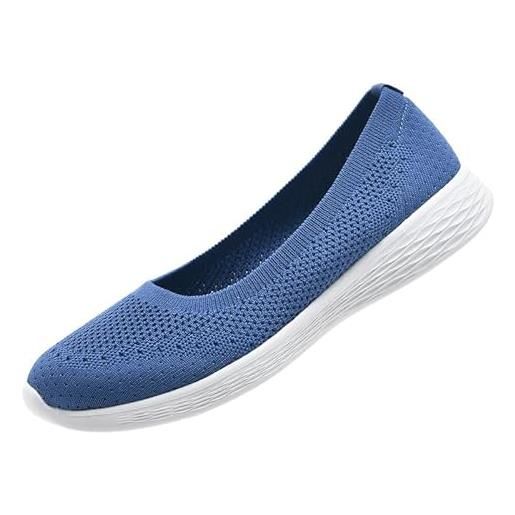 ZZS slip da donna casual on walking scarpe basse leggere low top knit loafer sneaker scarlet, 2235a blu, 35.5 eu