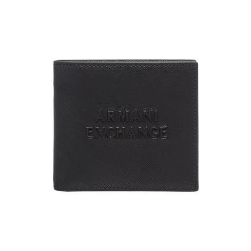 Armani Exchange panarea, logo in rilievo, portafoglio bi-fold da uomo, nero, einheitsgröße