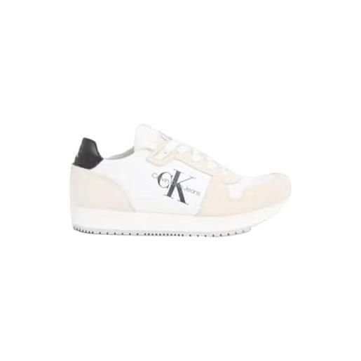 Calvin Klein Jeans donna sneakers da runner sock laceup nylon-leather scarpe sportive, bianco (bright white/creamy white), 36