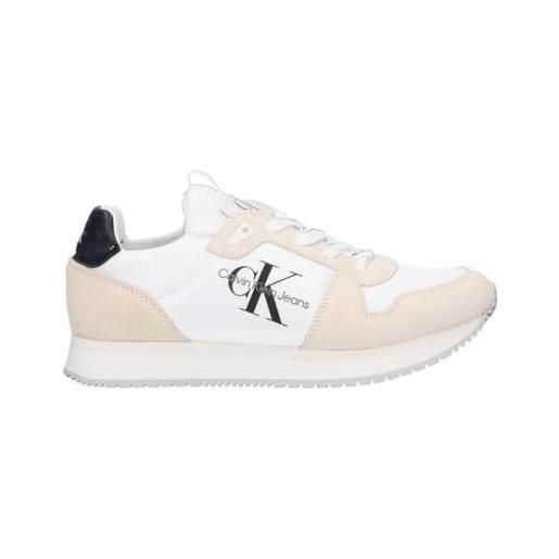 Calvin Klein Jeans donna sneakers da runner sock laceup nylon-leather scarpe sportive, bianco (bright white/creamy white), 40