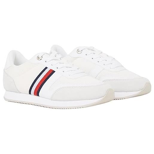 Tommy Hilfiger sneakers da runner donna essential stripes scarpe sportive, bianco (white), 36 eu