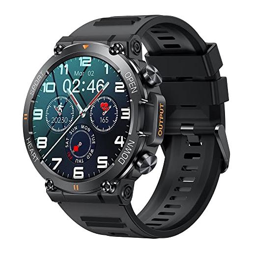 GaWear smartwatch uomo orologio fitness militari smart watch tracker di attività con le chiamate bluetooth, 120+ modalità sport salute fitness tracker, cronometro per android ios（nero）
