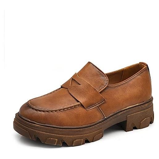 IF fashion scarpe mocassini slip on loafers da donna con tacco comodo platform piattaforma IF-6647 beige n. 38