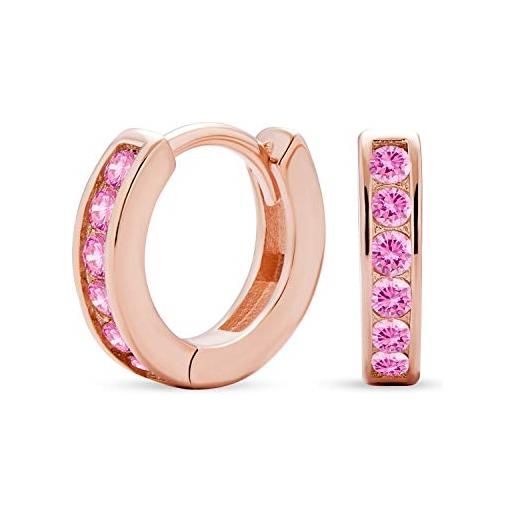 Bling Jewelry rosa zirconia cubica simulata morganite cz piccoli orecchini a cerchio per donne placcati in oro rosa. 925 argento sterling
