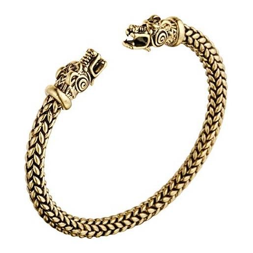 ZBOMR bracciale da uomo a doppia testa con drago acciaio inossidabile oro argento norvegese polsino regolabile bracciale intrecciato cavo braccialetti gioielli pagani (gold)