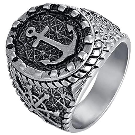 Luca Barra anello da uomo anello sigillo in acciaio con ancora. Misura: 19. La referenza è an155