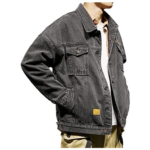 SOMTHRON classic denim trucker - giacca da uomo casual washed distressed a maniche lunghe, con bottoni, giacca in jeans, nero , xxxl