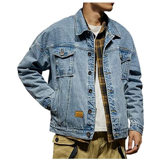 SOMTHRON classic denim trucker - giacca da uomo casual washed distressed a maniche lunghe, con bottoni, giacca in jeans, nero , xxl