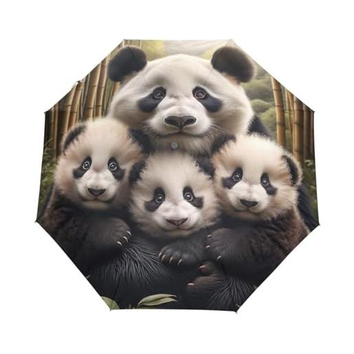 GAIREG ombrello da viaggio con piccolo panda e madre, con apertura automatica, pieghevole, compatto