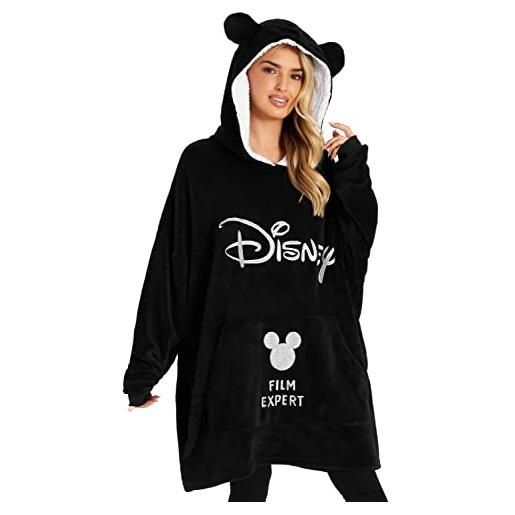 Disney felpa donna con cappuccio, oversize blanket hoodie calda di pile minnie e mickey (rosa marie)