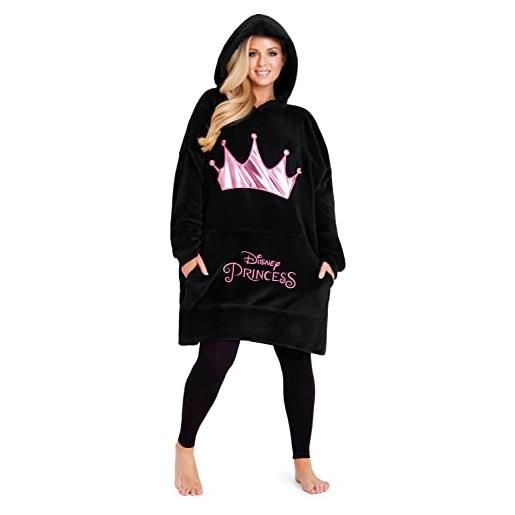 Disney felpa donna con cappuccio, oversize blanket hoodie calda di pile minnie e mickey (nero)