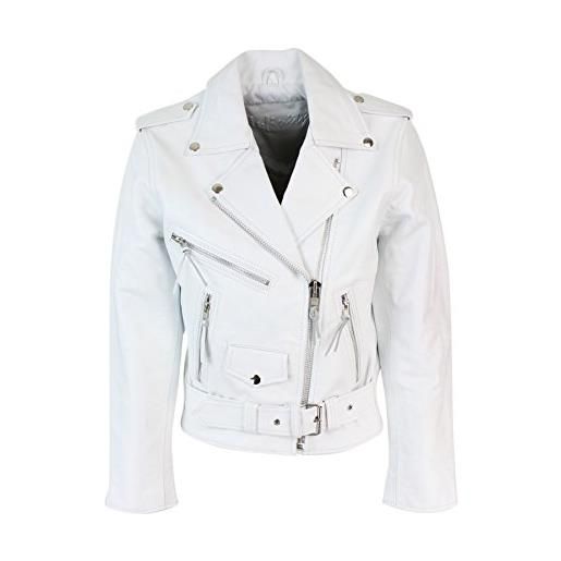 Infinity chiodo corto bianco da donna e ragazza in cuoio stile biker brando classico bianco m