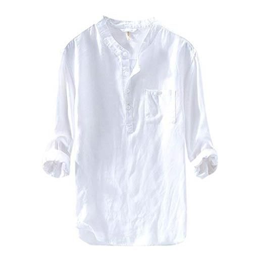 Kobilee camicia uomo slim fit bianca cotone lino maglietta elegante taglie forti manica corta casual camicia estiva camicia lino elasticizzata coreana hawaiana con bottoni camicetta gemelli camicia
