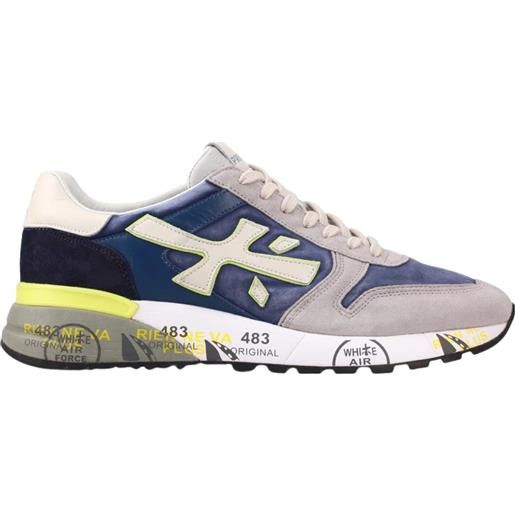 Premiata sneakers mick 6819 in pelle scamosciata grigia e tessuto blu