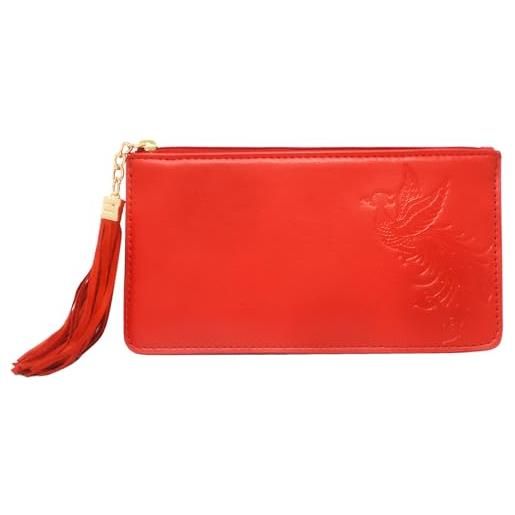 Juanxian feng shui phoenix portafoglio in pelle cerniera portafoglio soldi carta di banca ricchezza prosperità talismano nuovo anno regalo w5513, rosso, 19 * 10cm, casual