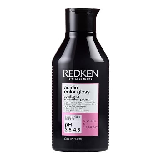 Redken, balsamo per capelli colorati, tinti e spenti, protegge il colore, dona luminosità, formula con ph acido, acidic color gloss, 300 ml