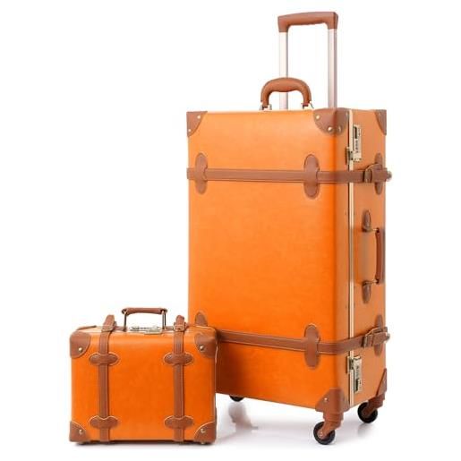 NZBZ valigia trolley a mano, custodia rigida, set da 2 pezzi, valigetta da viaggio con 4 ruote, design alla moda, custodia in pelle, custodia da donna con lucchetto, colore: arancione. , s(12)+m(20), 