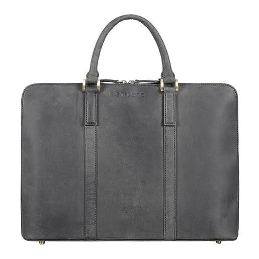 STILORD 'clover' borsa da lavoro in pelle donna borsa per laptop vintage borsa per documenti da 13,3 pollici din a4 cartella per conferenze vera cuoio, colore: avaro - grigio