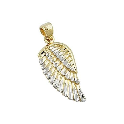 GALLAY ciondolo a forma di ali d'angelo, 21 x 9,5 mm, bicolore rodiato, diamantato, oro 9 kt, oro 9 carati