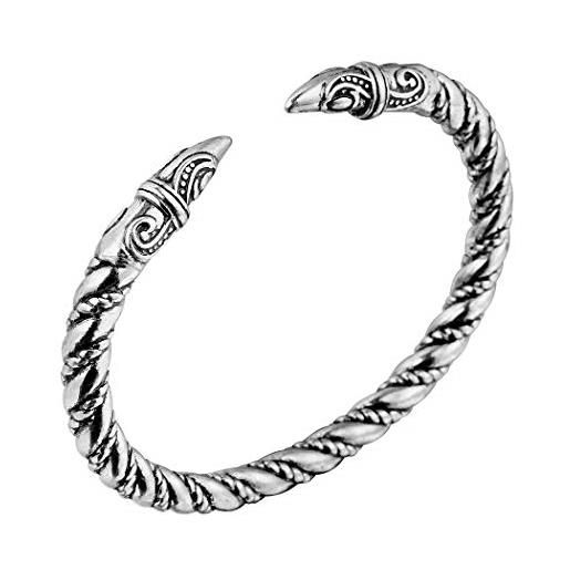 ZBOMR bracciale da uomo a doppia testa con drago acciaio inossidabile oro argento norvegese polsino regolabile bracciale intrecciato cavo braccialetti gioielli pagani (silver-1)