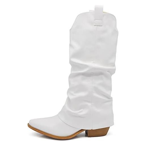 IF fashion scarpe stivali texani arricciati da donna con ghetta risvolto mp627 nero n. 38