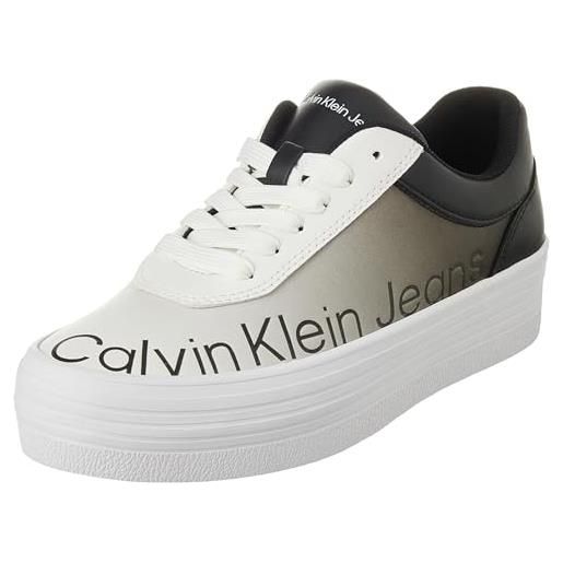 Calvin Klein Jeans bold vulc flatf low lth in sat yw0yw01293, sneaker vulcanizzate donna, giallo (sulphur/creamy white), 36 eu