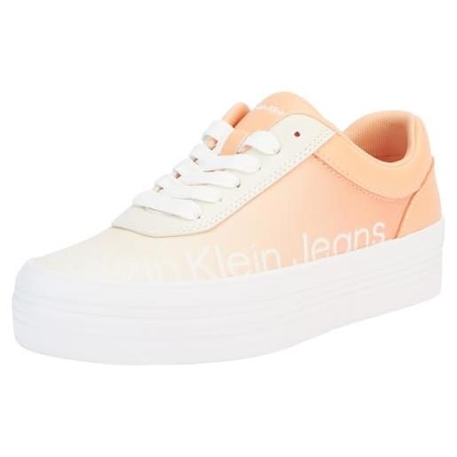 Calvin Klein Jeans bold vulc flatf low lth in sat yw0yw01293, sneaker vulcanizzate donna, arancione (apricot ice/creamy white), 40.5 eu