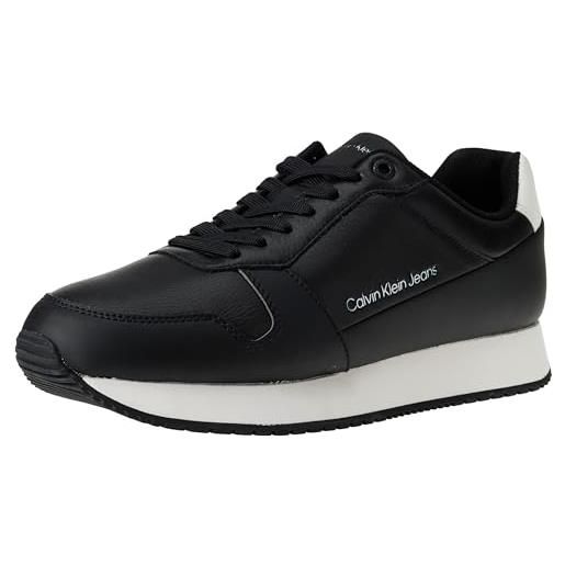 Calvin Klein Jeans retro runner low lth in sat ym0ym00863, sneaker da corsa uomo, nero (black/bright white), 40.5 eu