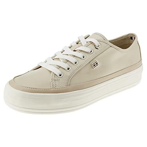 Tommy Hilfiger sneakers vulcanizzate donna essential canvas scarpe, beige (light sandalwood), 39 eu