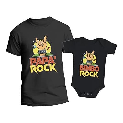 t-shirteria coppia tshirt e body neonato - papà figlio - rock family - musica - rocker - love music - grinta - mani - corna - neonato - padre - figlio - festa del papà - idea regalo