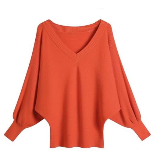 YEKEYI maglione da donna oversize a pipistrello grosso pullover con scollo a v maglione casual autunnale maglione lavorato a maglia, arancione, taglia unica