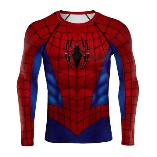 FiveEarl maglietta a maniche lunghe da uomo con stampa 3d supereroe, aderente, per sport, fitness, cosplay, anime, spi002, xxl