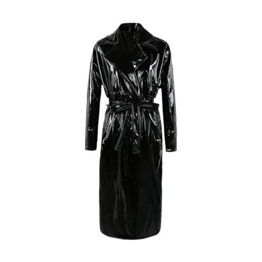 Generic lucido pvc cuoio lungo oversize trench cappotto per le donne monopetto sashes pista soprabiti, nero , m