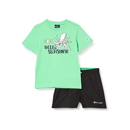 Champion legacy back to the beach ns s/s t-shirt & beachshorts completo, (giallo fluorescente/blu marino), 11-12 anni bambini e ragazzi