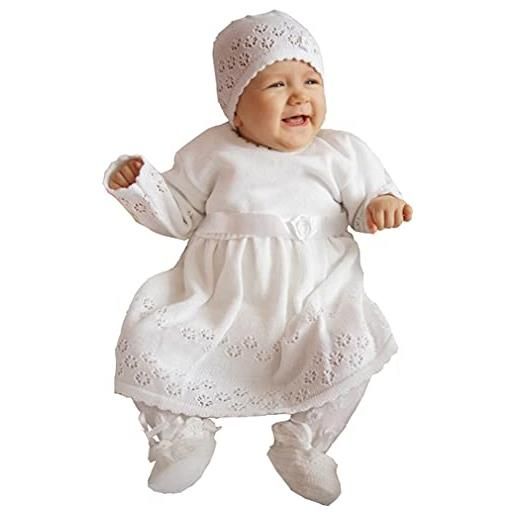 deine-Brautmode vestito da neonato per battesimo vestito a maglia, bianco, 56 cm