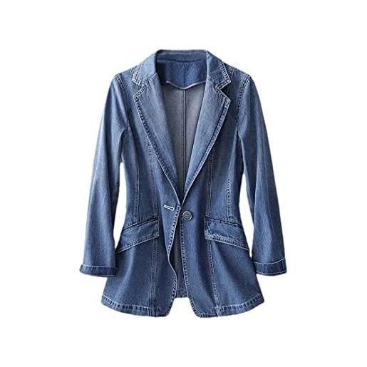 Pohullan giacca in denim da donna casual jean blazers cappotto sottile ufficio singolo pulsante blazer capispalla, blu, xxxl