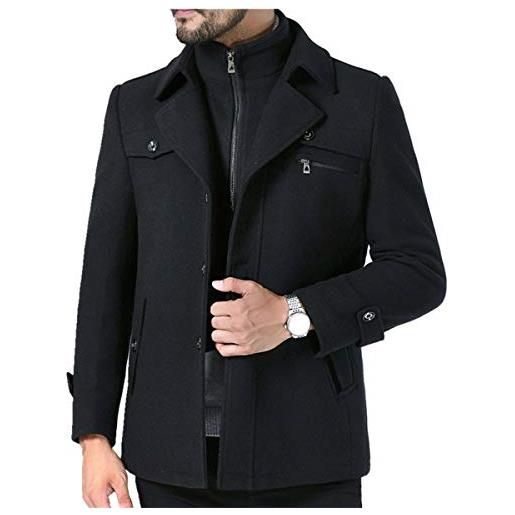 Allthemen cappotto corto invernale da uomo trench di lana spessa soprabito parka colletto con risvolto giacca a vento nero xs