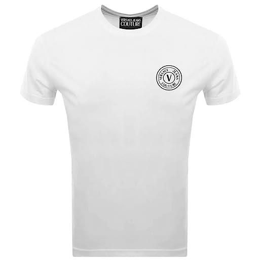 Versace jeans couture cotone basic stampato logo bianco t-shirt, bianco, s