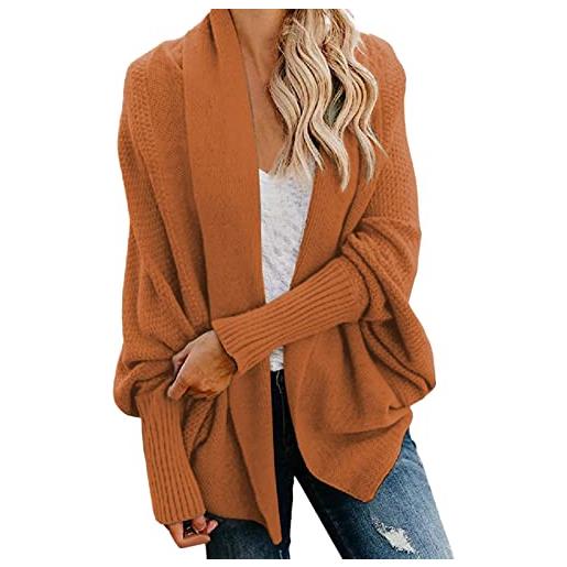 EMUKFD maglione da donna a maniche lunghe, cardigan ampio in maglia grossa, casual, con apertura frontale, maniche a pipistrello, maglia drapè, cappotto in maglia a cavo, maglione a collo alto