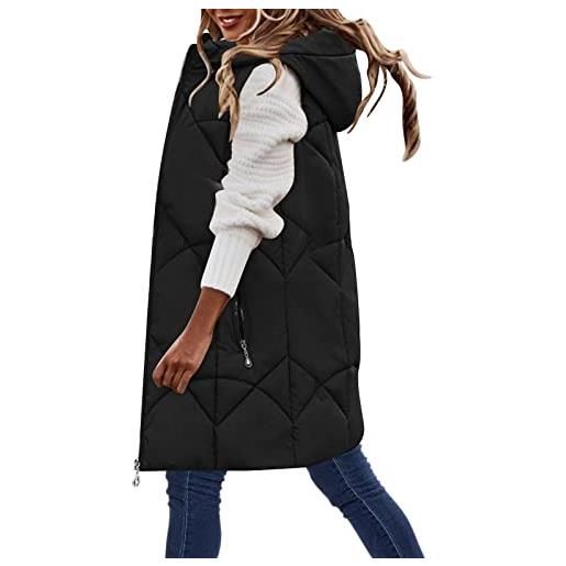 MJGkhiy smanicato donna lungo leggero casual giacca con cappuccio con zip gilet trapuntato termico smanicato piumino giubbino smanicato con tasche giacca gilet giacca senza maniche outerwear
