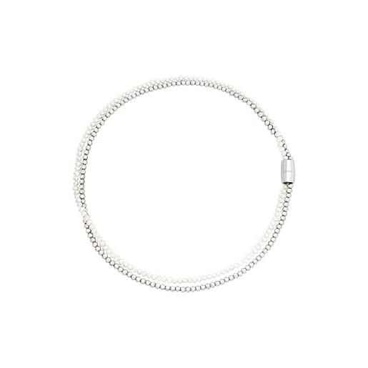 Breil gioiello collezione magnetica system, collane da donna in acciaio colore argento, bianco misura 45 con perla di fiume - tj3580