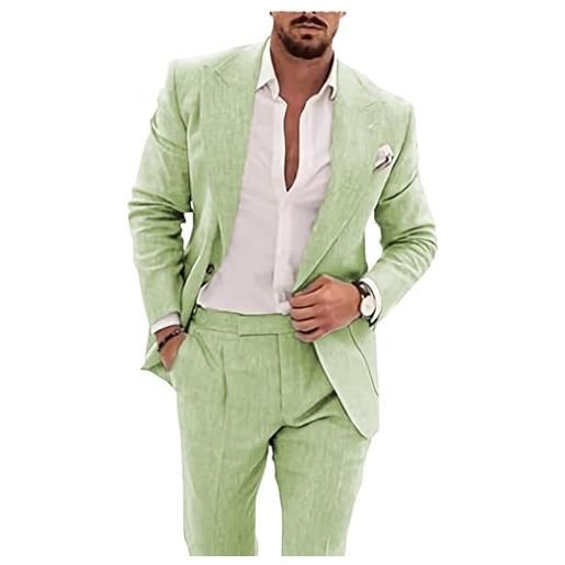 Tiavllya abiti da uomo in lino spiaggia abiti da sposa 2 pezzi sposo ballo smoking blazer pantaloni set, bianco, 50