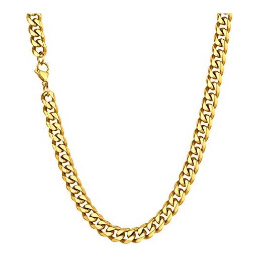 U7 catenina uomo donna cubana chain, 35 cm collana uomo donna catena oro, 9 mm larghezza collanina uomo acciaio, corto girocollo uomo donna gioielli