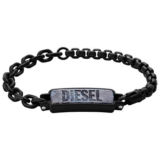 Diesel bracciale da uomo in acciaio, l 185 mm x l 11,3 mm x h 7,3 mm bracciale in acciaio inossidabile nero, dx1326001