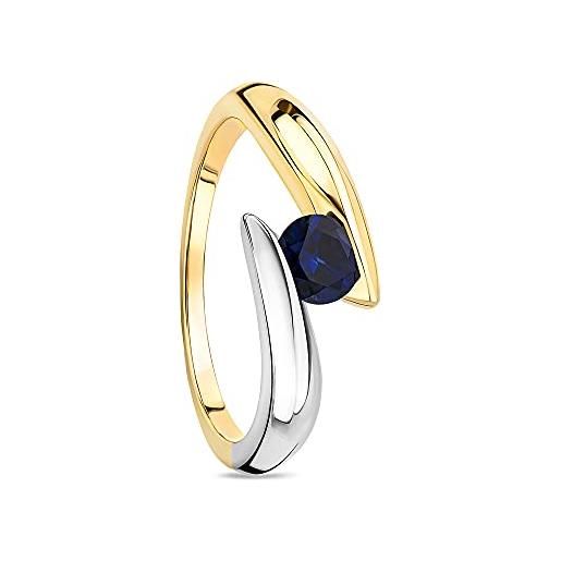 Orovi 9 carati (375) gioielli da donna bicolore anello oro bianco e oro giallo con gemma/pietra portafortuna settembre blu zaffiro anello di fidanzamento, oro, zaffiro