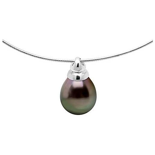 PEARLS & COLORS NATURAL FINE PEARLS pearls & colors - collana vera perla coltivata di tahiti a forma di pera 9-10 mm - qualita a + - catena omega - argento 925 - gioiello da donna