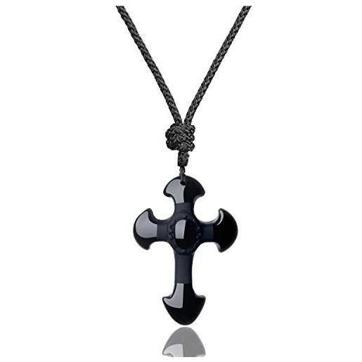 COAI pendente croce in ossidiana nera, collana pendente unisex regolabile in pietre naturali