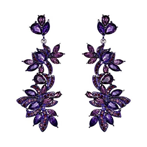 EVER FAITH orecchini vintage in stile art deco, strass cristalli smalto floreale piombo lampadario orecchini pendenti viola
