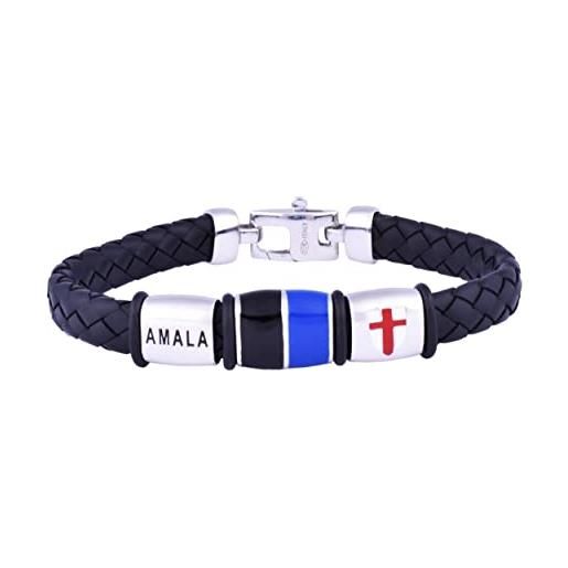 Italyanissimo bracciale amala in argento 925 smaltato e caucciù. Per tifosi stile inter. (misura 20 cm)